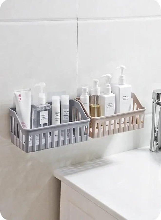 Copelle No Drilling Plastic Rectangular Multipurpose Wall Shelves: Self-Adhesive Storage Rack for Bathroom - Strong and Colorful Wall Holder (26cm x 13cm x 9cm) (Pack of 2) - Image 2
